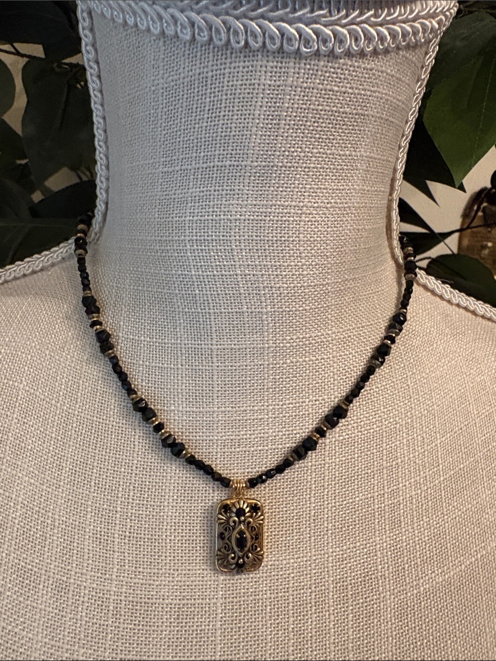 Michal Golan Filigree Pendant Necklace with Black Beads